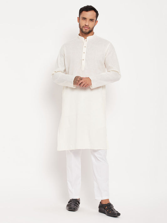 Men's Cream Cotton Straight Kurta Pyjama Set