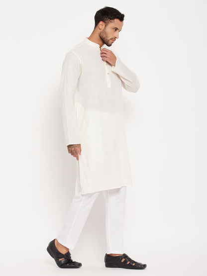 Men's Cream Cotton Straight Kurta Pyjama Set