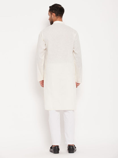 Men's Cream Cotton Straight Kurta Pyjama Set