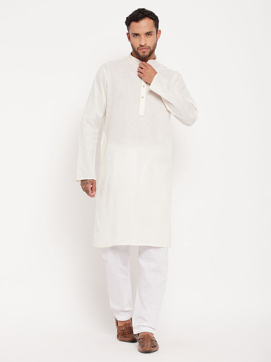 Men's Cream Cotton Straight Kurta Pyjama Set