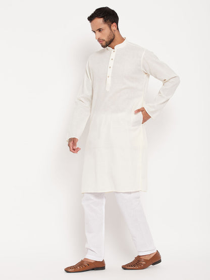 Men's Cream Cotton Straight Kurta Pyjama Set