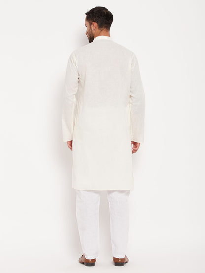 Men's Cream Cotton Straight Kurta Pyjama Set