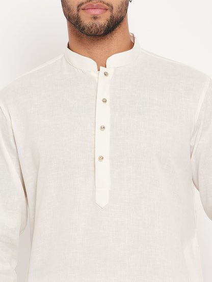 Men's Cream Cotton Straight Kurta Pyjama Set