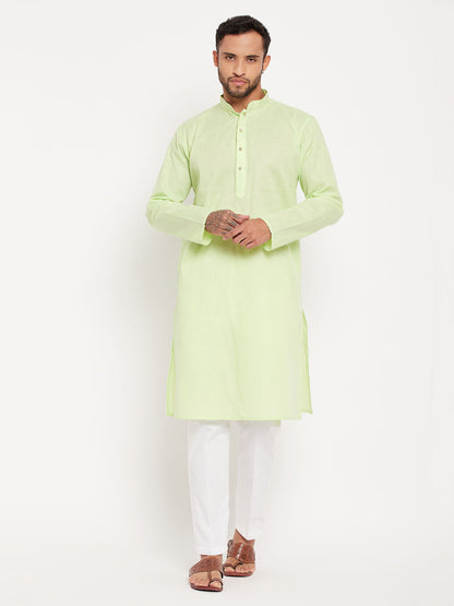 Men's Green Cotton Straight Kurta Pyjama Set