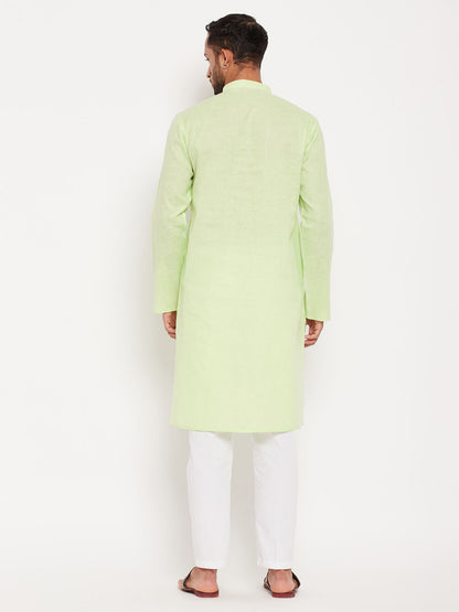 Men's Green Cotton Straight Kurta Pyjama Set