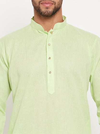 Men's Green Cotton Straight Kurta Pyjama Set