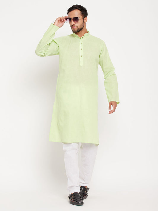 Men's Green Cotton Straight Kurta Pyjama Set