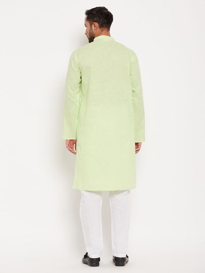 Men's Green Cotton Straight Kurta Pyjama Set