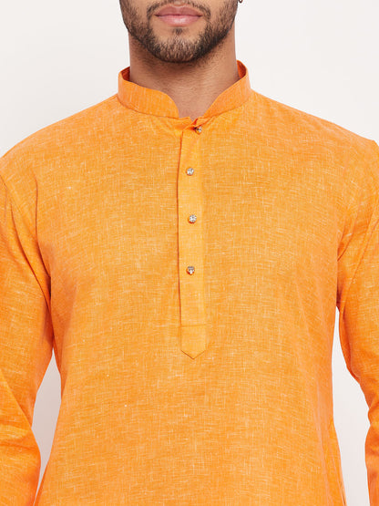 Men's Orange Cotton Straight Kurta Pyjama Set