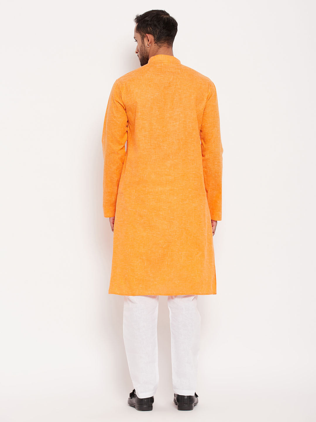 Men's Orange Cotton Straight Kurta Pyjama Set