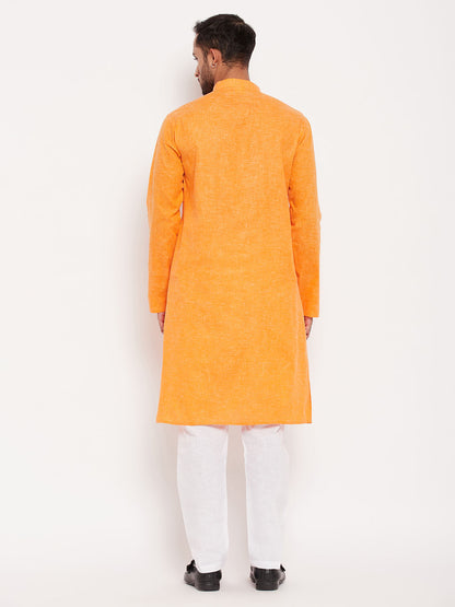 Men's Orange Cotton Straight Kurta Pyjama Set
