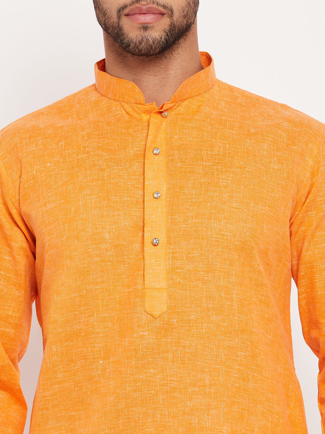 Men's Orange Cotton Straight Kurta Pyjama Set
