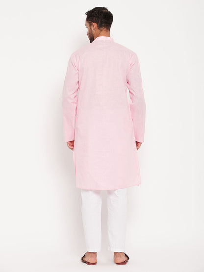Men's Pink Cotton Straight Kurta Pyjama Set