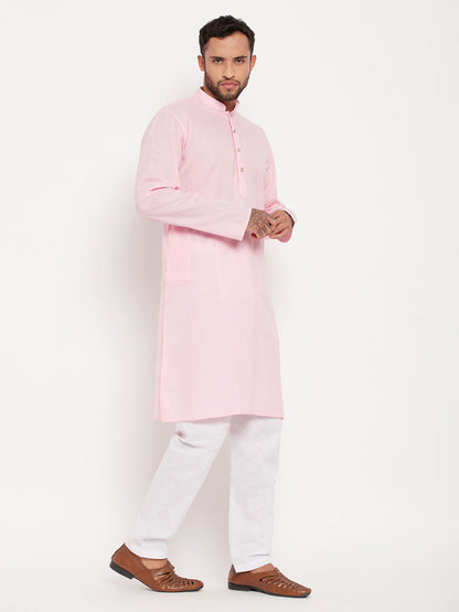 Men's Pink Cotton Straight Kurta Pyjama Set
