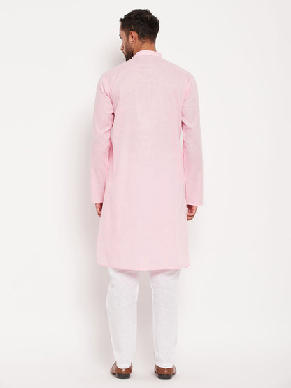 Men's Pink Cotton Straight Kurta Pyjama Set