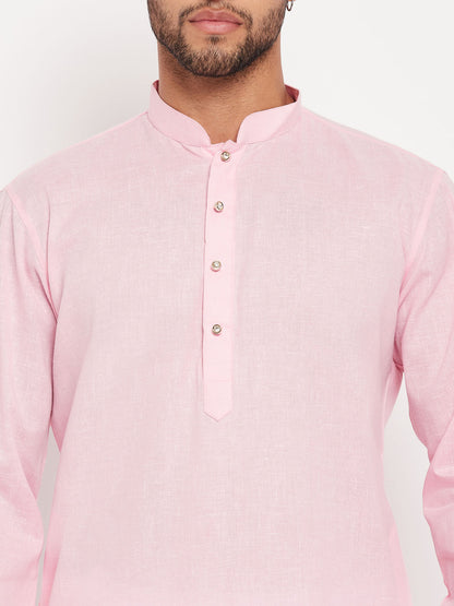 Men's Pink Cotton Straight Kurta Pyjama Set