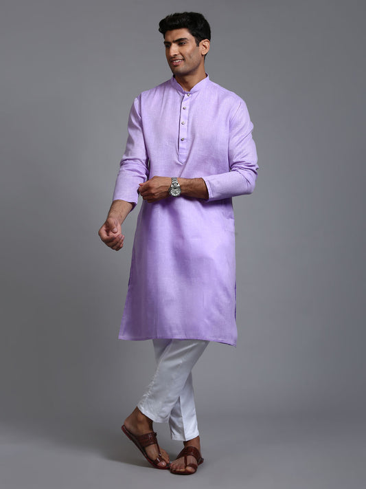 Men's Purple Cotton Straight Kurta Pyjama Set