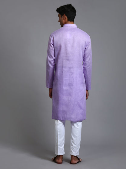 Men's Purple Cotton Straight Kurta Pyjama Set