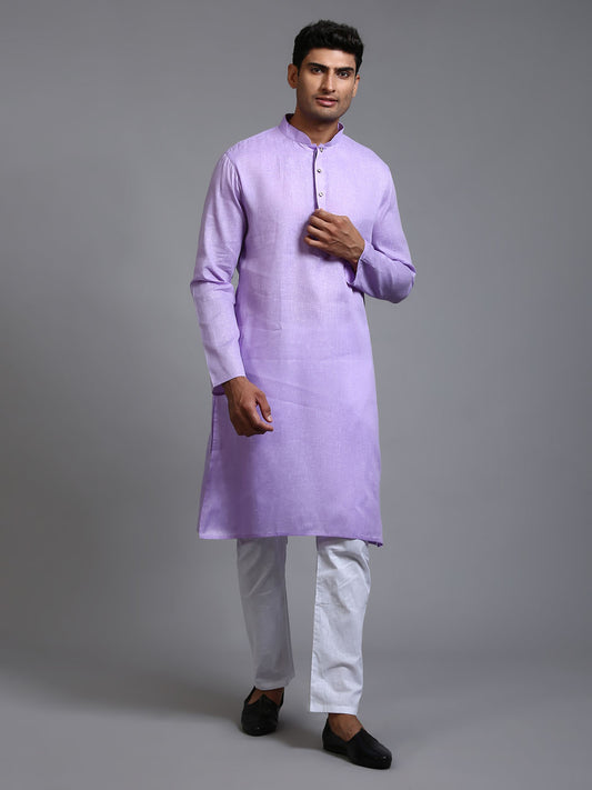 Men's Purple Cotton Straight Kurta Pyjama Set