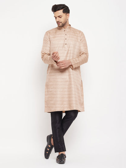 Men's Beige Silk Blend Straight Kurta Pyjama Set
