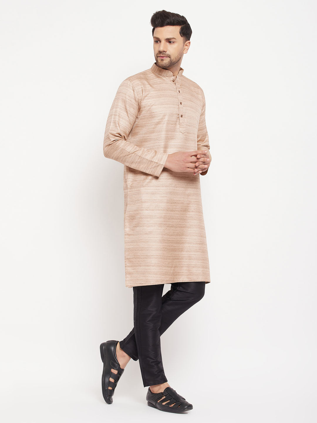 Men's Beige Silk Blend Straight Kurta Pyjama Set