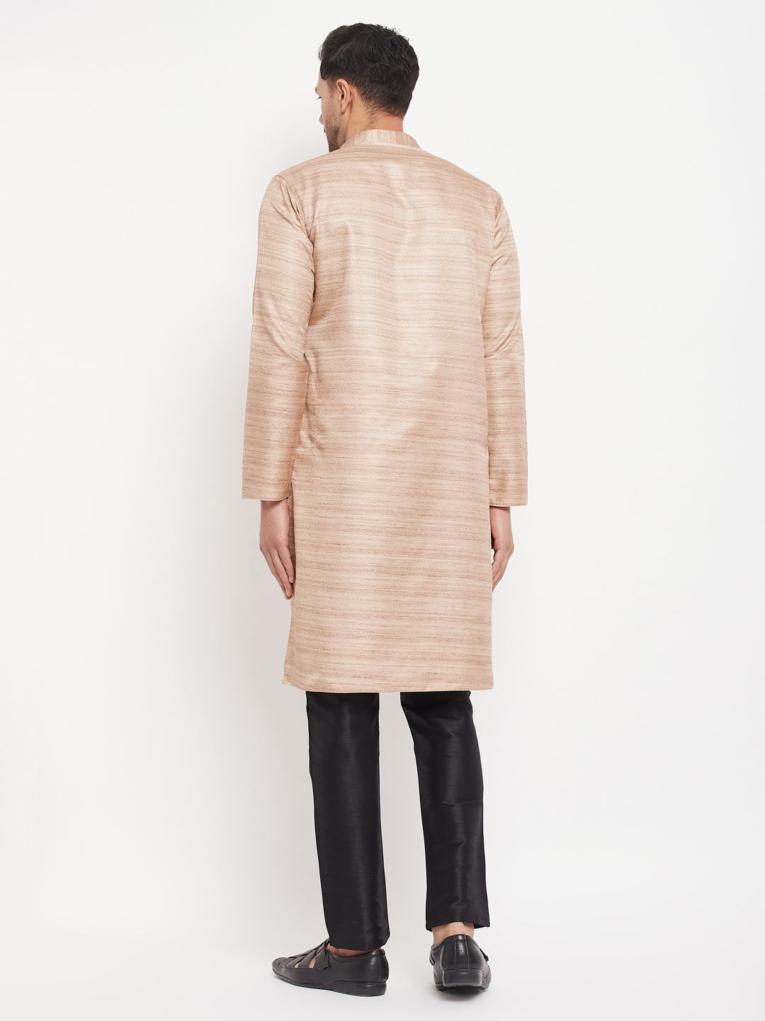 Men's Beige Silk Blend Straight Kurta Pyjama Set