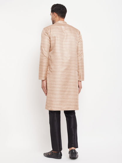 Men's Beige Silk Blend Straight Kurta Pyjama Set