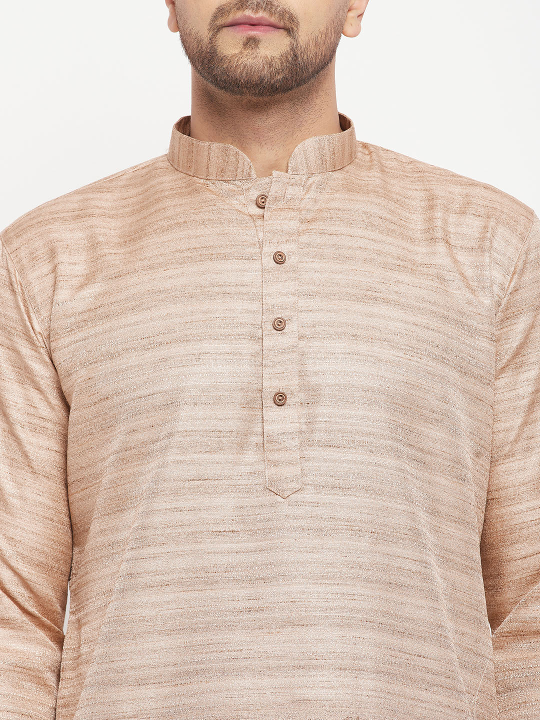 Men's Beige Silk Blend Straight Kurta Pyjama Set