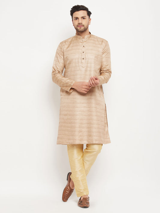 Men's Beige Silk Blend Straight Kurta Pyjama Set