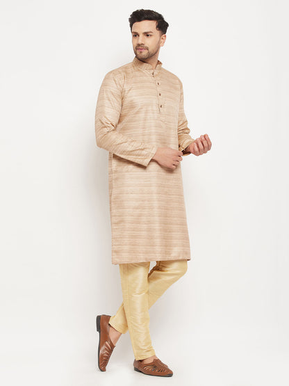 Men's Beige Silk Blend Straight Kurta Pyjama Set