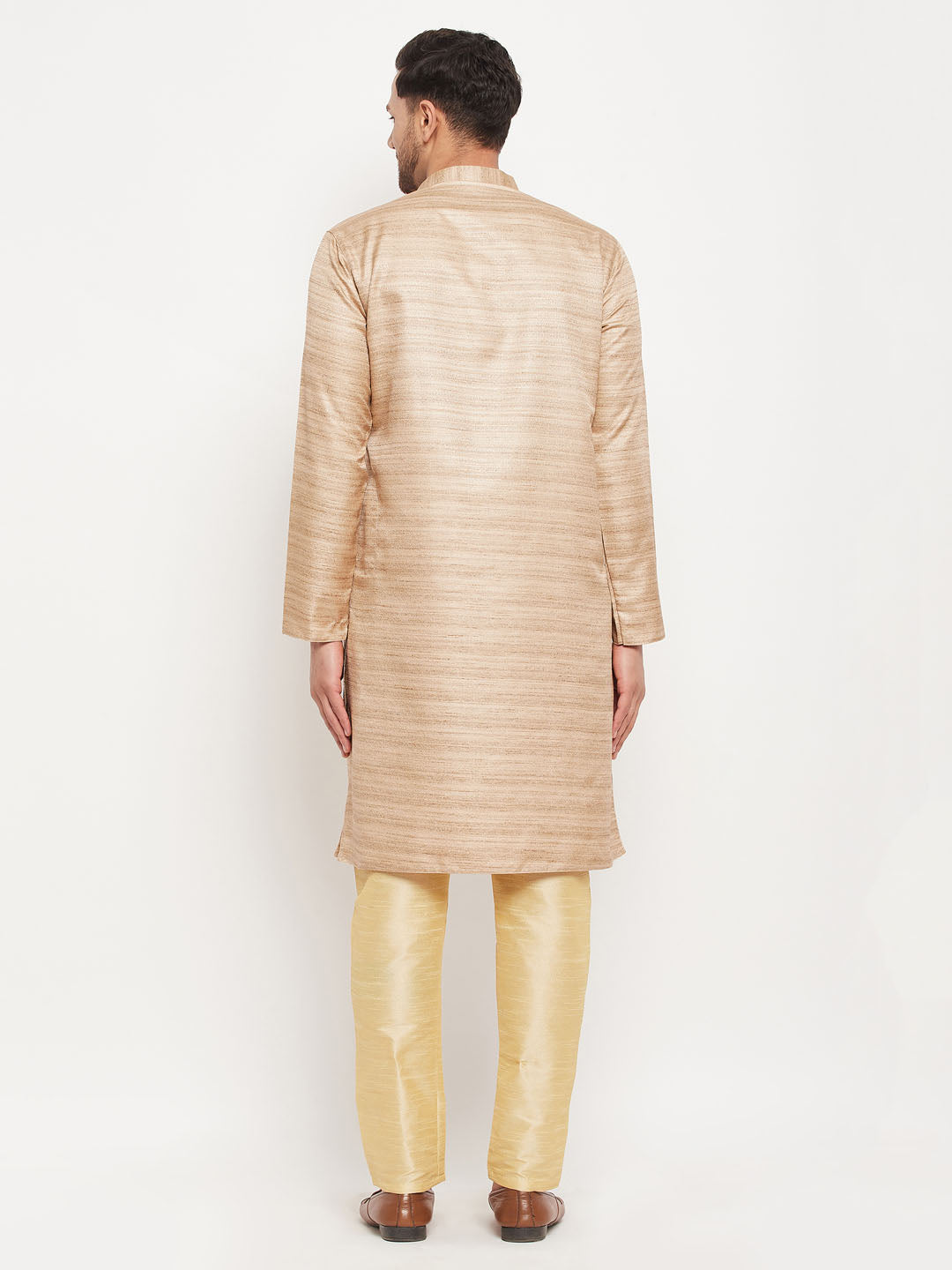Men's Beige Silk Blend Straight Kurta Pyjama Set