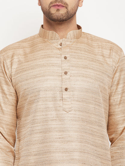Men's Beige Silk Blend Straight Kurta Pyjama Set