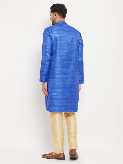 Men's Blue Silk Blend Straight Kurta Pyjama Set