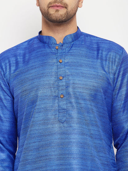 Men's Blue Silk Blend Straight Kurta Pyjama Set