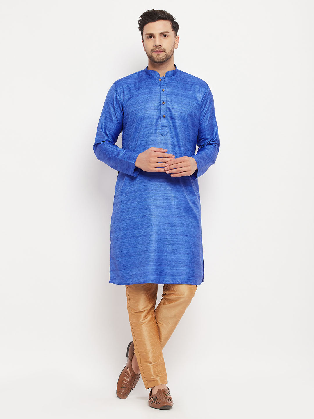 Men's Blue Silk Blend Straight Kurta Pyjama Set