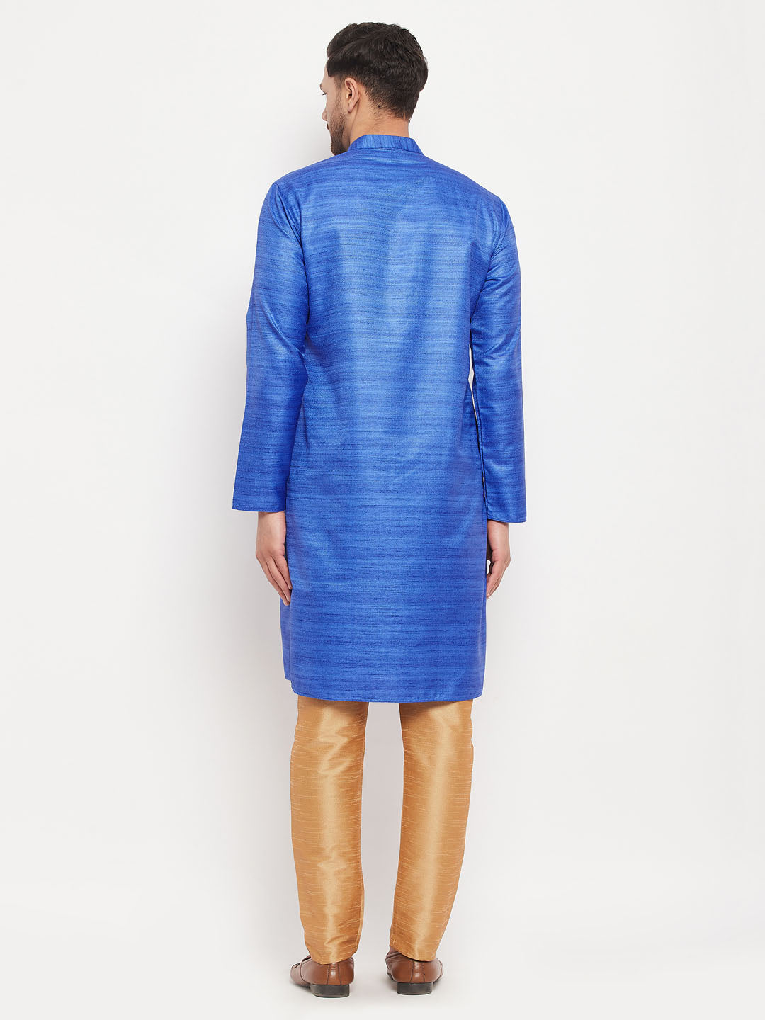 Men's Blue Silk Blend Straight Kurta Pyjama Set