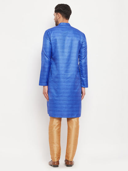 Men's Blue Silk Blend Straight Kurta Pyjama Set