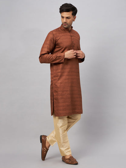 Men's Coffee Silk Blend Straight Kurta Pyjama Set
