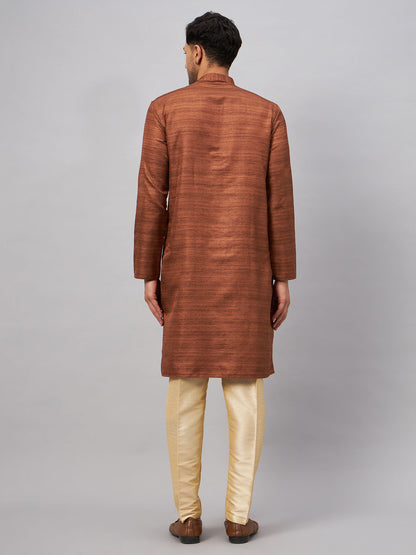 Men's Coffee Silk Blend Straight Kurta Pyjama Set