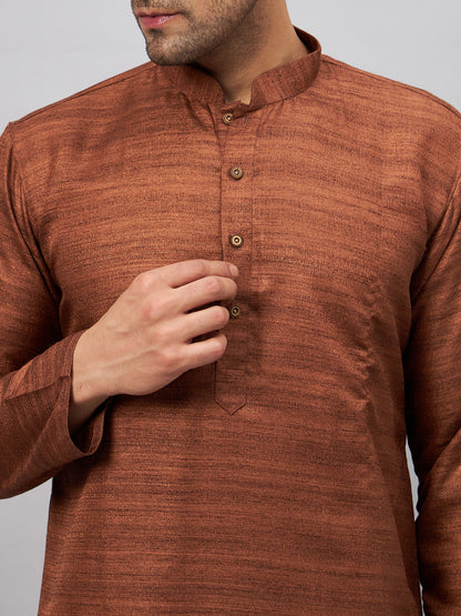 Men's Coffee Silk Blend Straight Kurta Pyjama Set