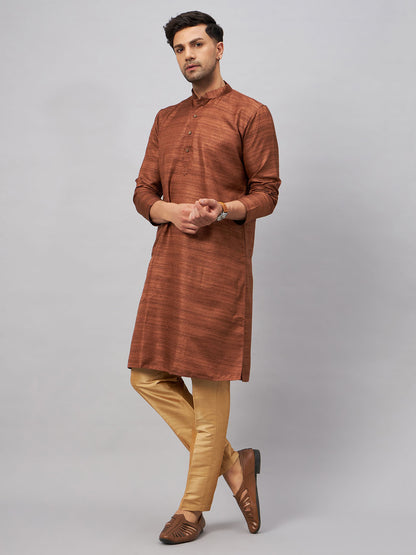 Men's Coffee Silk Blend Straight Kurta Pyjama Set