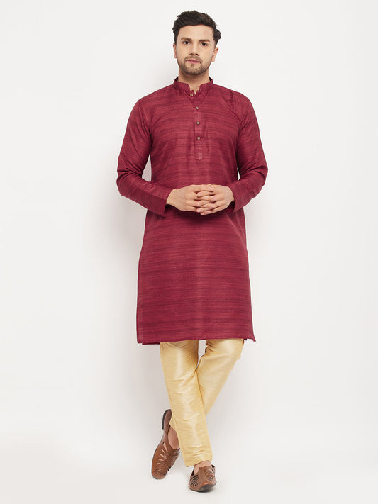 Men's Maroon Silk Blend Straight Kurta Pyjama Set