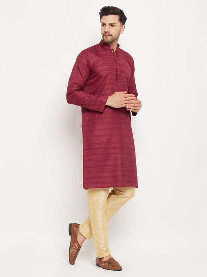 Men's Maroon Silk Blend Straight Kurta Pyjama Set
