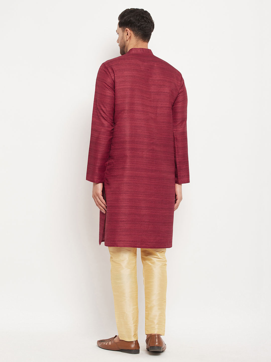 Men's Maroon Silk Blend Straight Kurta Pyjama Set
