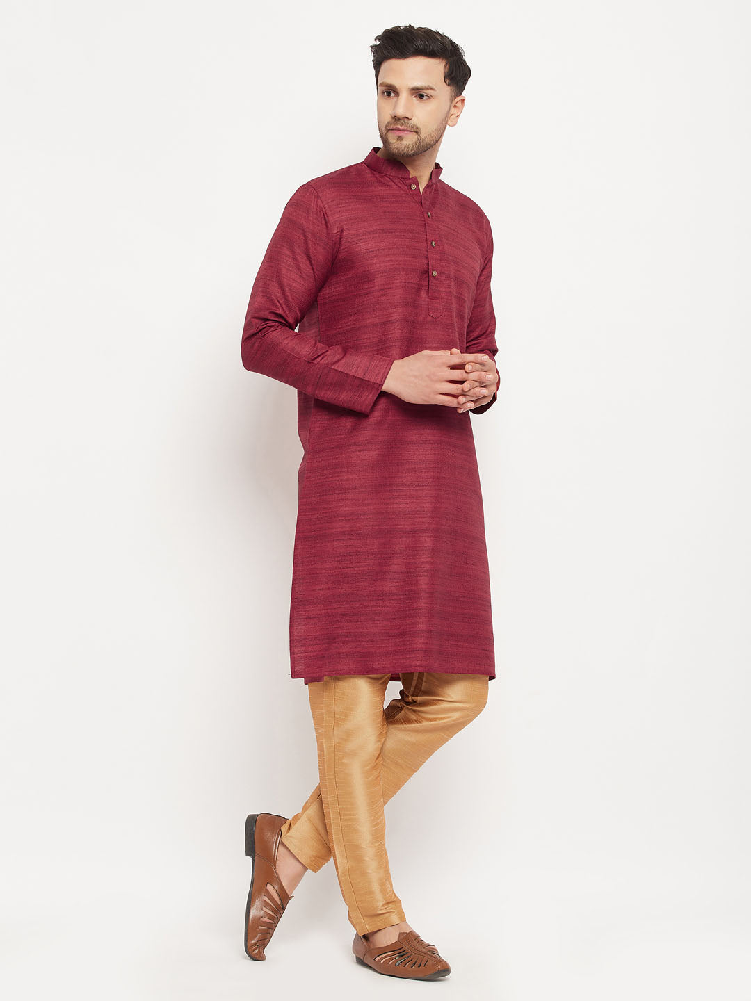 Men's Maroon Silk Blend Straight Kurta Pyjama Set