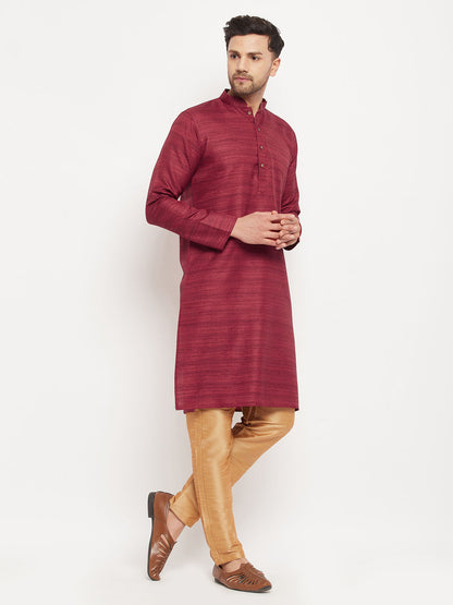 Men's Maroon Silk Blend Straight Kurta Pyjama Set