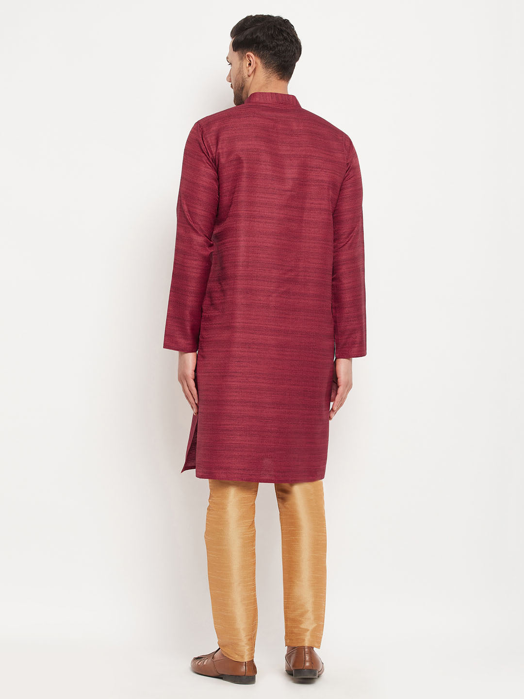 Men's Maroon Silk Blend Straight Kurta Pyjama Set