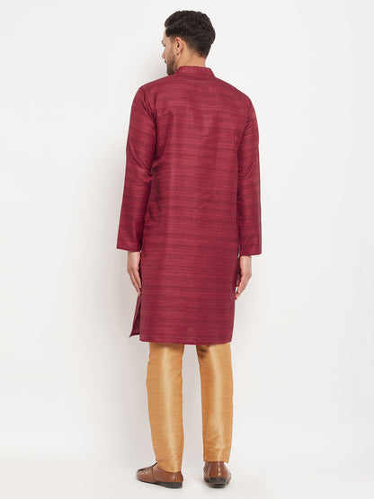 Men's Maroon Silk Blend Straight Kurta Pyjama Set
