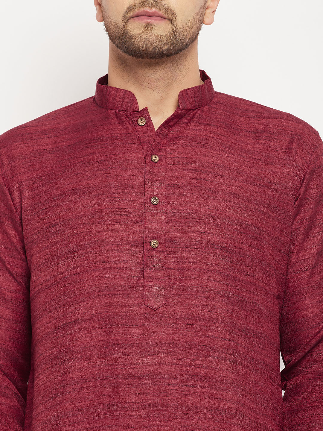 Men's Maroon Silk Blend Straight Kurta Pyjama Set