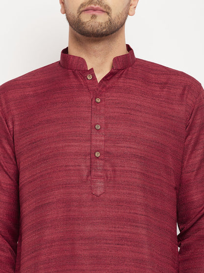 Men's Maroon Silk Blend Straight Kurta Pyjama Set